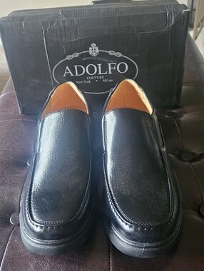 Adolfo Couture Men's Black Leather Slip-On Loafers